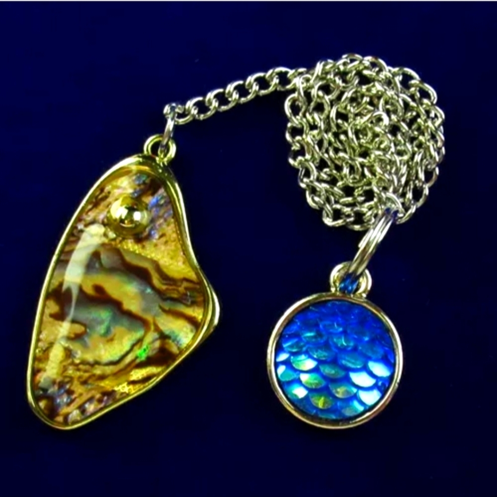New Wrapped Abalone Shell Pendulum and Titanium Crystal Round Pendant.